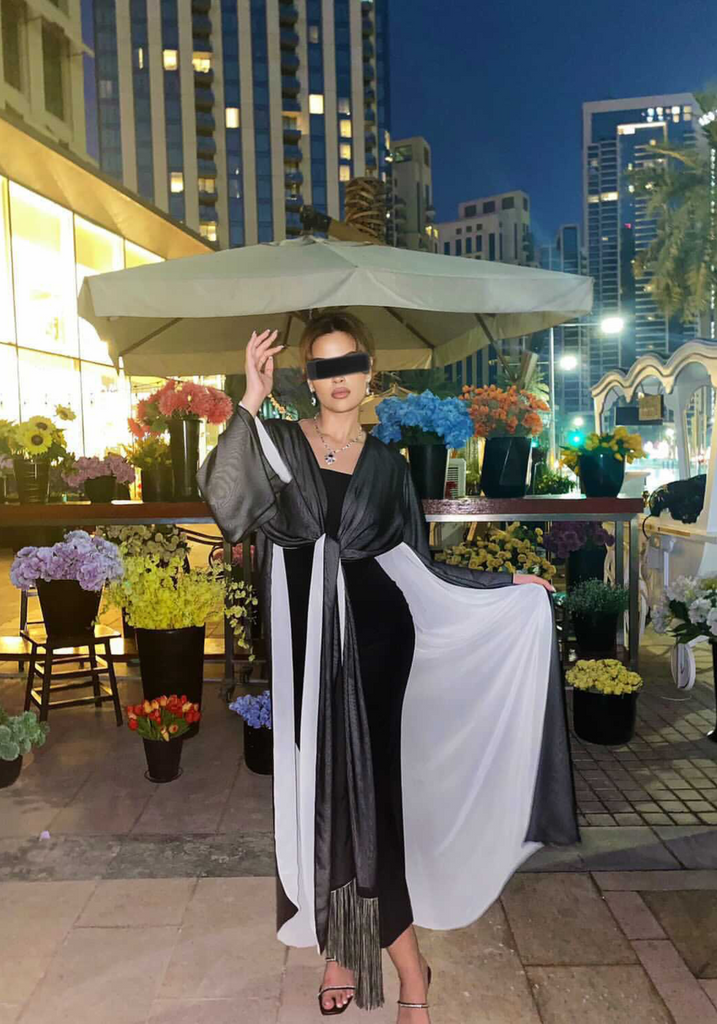 Tasseled Abaya In Black & White