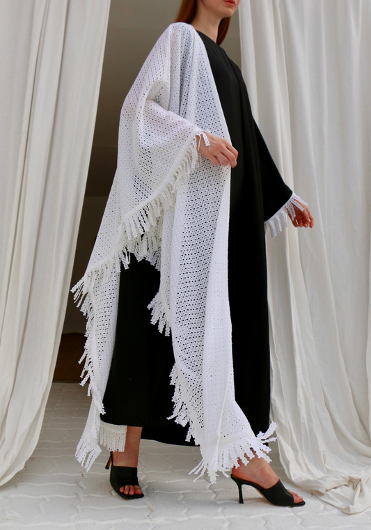 Fringed Abaya Set In Linen Blended
