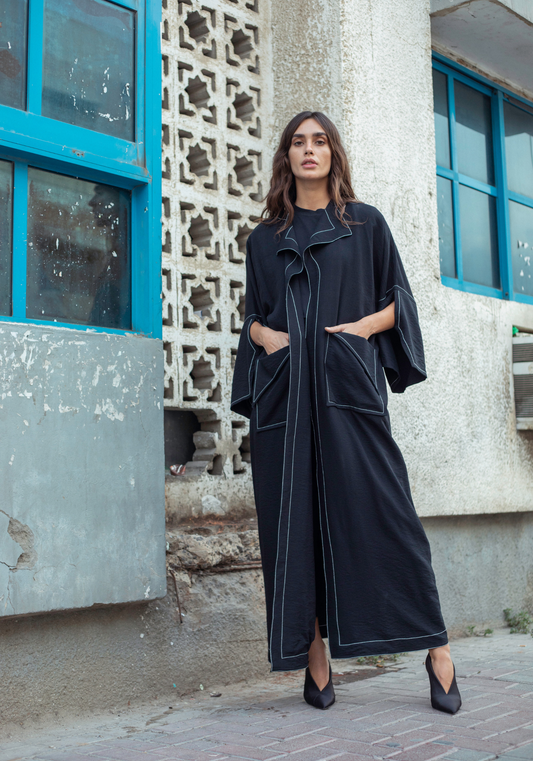 White Stitched Abaya