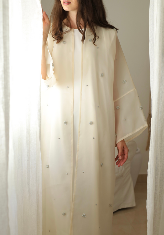 Embellished Abaya Set In Organza