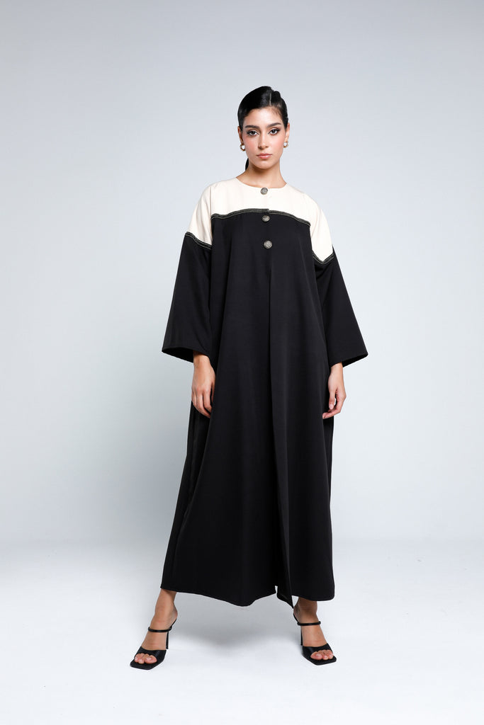 Two-tone Button-front Abaya