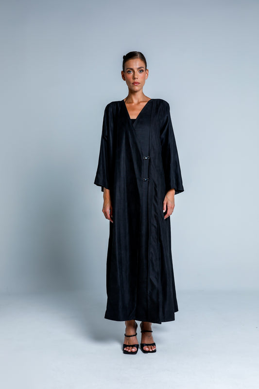Clip detail abaya in suede