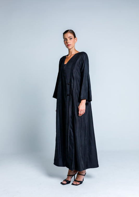 Clip detail abaya in suede